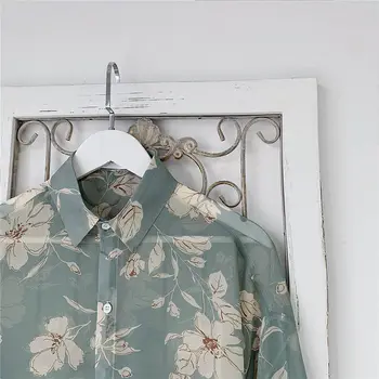 2021 Hombres Camisa Hawaiana de Manga Larga protector solar Ropa Floral de la Impresión de la Camisa Suelta Camisa Masculina de Moda de Camisetas de M-XL