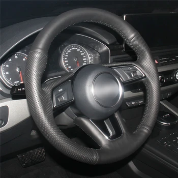 MEWANT Negro de Cuero Artificial del Coche de la Cubierta del Volante para el Audi A1 (8X) A3 Sportback (8V) A4 (B9) Avant A5 (F5) Q2 2016-2019