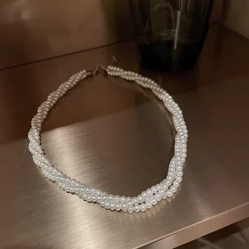 Multi-capa de la perla del bobinado del collar de la moda simple personalidad gargantilla de temperamento dama noble y elegante collar