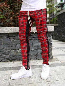 Versión masculina marcada mosaico de coincidencia de color de las pequeñas piernas de pantalón casual slim deportes lápiz pantalones de hombre para hombres de hip hop ropa