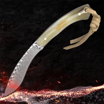 Damasco cuchillo de alta dureza de oro de seda cuerno de la colección de cuchillo de campo supervivencia cuchillo recto al aire libre herramientas