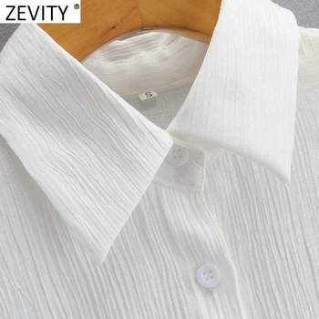 Zevity las Mujeres de la Moda Collar de Vuelta de Pecho Blanco Delantal de la Blusa de las Señoras de la Oficina de Manga Larga Camisa Casual Chic Blusas Tops LS9189