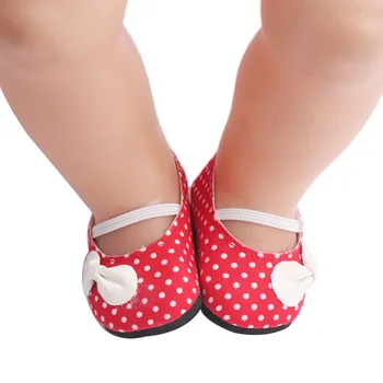40-43 Cm Bebé Muñecas Moño Rojo Zapatos,Puntos Blancos Americanos Recién nacido Zapato de Vestir Juguetes Accesorios se adaptan a 18 Pulgadas Niñas Regalo de Cumpleaños g7