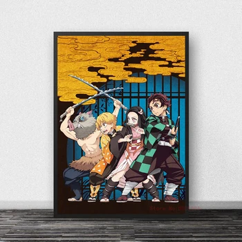 Lienzo de Arte de Pintura Anime Japonés Demon Slayer Póster Imprime las Imágenes de la Pared para Vivir Decoración de la Habitación de Decoración para el Hogar