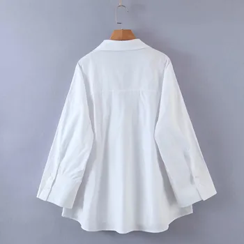 PUWD Oversize de las Mujeres de Cuello en V del Color Sólido Camisa 2021 Primavera-otoño de la Moda de las Señoras Suelto de la Calle Alta de Mujeres de Cobertura de la Camisa