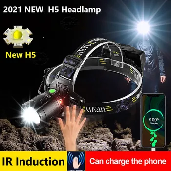 2021 Super H5 Mecha Potente proyector de Led XHP90.2 de la Inducción LED Linterna 18650 de la cabeza de la Linterna Recargable USB lámpara de la Cabeza de la antorcha
