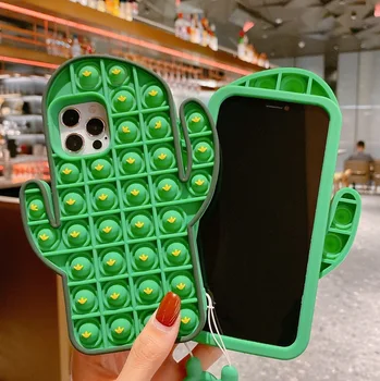 Aliviar el Estrés Juguetes Cactus Burbuja Empuje Suave de la caja del Teléfono Para el iPhone 8 7 6 6 Plus 5S SE 2020 11 12 Pro X XR XS Max Cubierta de Silicona