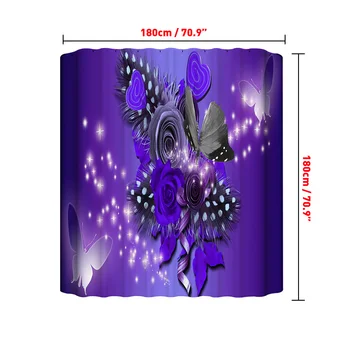 Púrpura de la Flor y la Mariposa cuarto de Baño antideslizante Mat Conjunto Durable Impermeable de la Cortina de la Ducha Conjunto Pedestal de la Manta de la Tapa del Inodoro Cubierta de alfombra de Baño