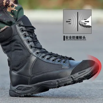 Militares del Ejército de Botas de los Hombres de Cuero Negro Desert Combat Trabajo de los Zapatos de Invierno para Hombre de Tobillo Táctica de Arranque Hombre Más Tamaño antideslizante transpirable