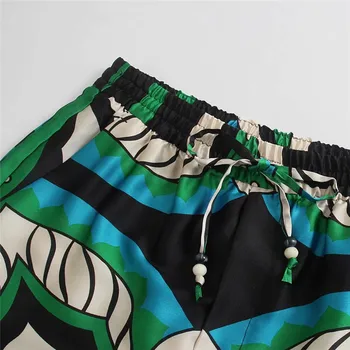 TRAF Verdes Anchos de la Pierna de los Pantalones Para las Mujeres de Cintura Alta Pantalones de Mujer Za 2021 Impresión del Vintage Sueltos Pantalones de Mujer de Verano Casual Pantalones