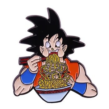 Divertido Goku comiendo fideos pin único ideas de regalo