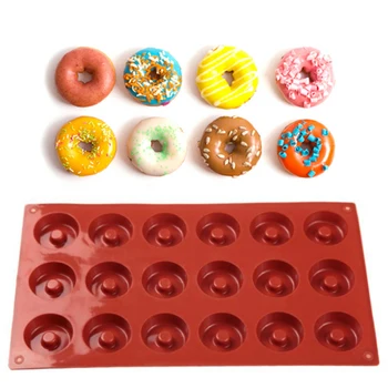 18 de la Cavidad de Silicona Donuts de Repostería Molde de BRICOLAJE de Postre Pastel de Chocolate en Forma de Donut No Palillo 3D para Hornear de Moldes de utensilios de Cocina
