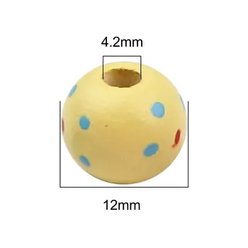 DoreenBeads 20 piezas de Madera Coloridos Espaciador Perlas de la Bola de Punto de las Niñas de las Mujeres hechas a Mano de BRICOLAJE Pulseras de la Joyería de 12mm de Diámetro.En Color Al Azar