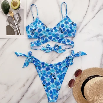 En-X mariposa Azul bikini set Vendaje de trajes de baño de mujer de brasil traje de baño de las mujeres Bandeau de 2 piezas de conjunto Sexy traje de baño 2021 nuevo