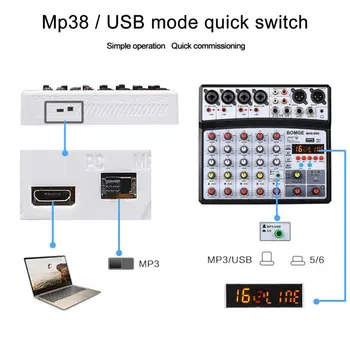 Inalámbrica de Audio de 6 Canales Mezclador Portátil de la Consola de Mezcla de la Interfaz USB de la Tarjeta de Sonido Con 16 DSP Echo de Alimentación Phantom de 48V