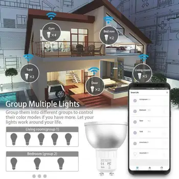 GU10 Spotlight WiFi Smart Luz Bombilla de 5w RGB+CW 2700-6500K Bombilla Inteligente de Control Remoto RGB de la Luz de la Lámpara Funciona Con Alexa principal de Google