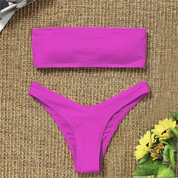 2021 Nuevo Bikini De Cintura Alta Sin Tirantes Sexy En Bikini De Las Mujeres Trajes De Baño Traje De Baño De Las Mujeres Collar De Traje De Baño Monokin Color Puro