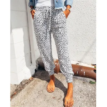 Harajuku Corredores de Leopardo de Impresión Casual Pantalones Anchos de la Pierna pantalones de Chándal, Pantalones de las Mujeres Más el Tamaño de Pantalones de Cintura Alta Streetwear 5XL