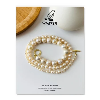 S'STEEL de Lujo Barroco Collares de Perlas de Plata de ley 925 de Regalo Para las Mujeres de Oro de Moda del Partido del Collar de Plata De Ley 925 de la Joyería