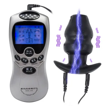 Choque eléctrico Hueco Plug Anal de Silicona Butt Plug Adulto SM Electro Shock Plug Anal Juguetes para Hombres Eléctrico Estimular Juguetes Sexuales