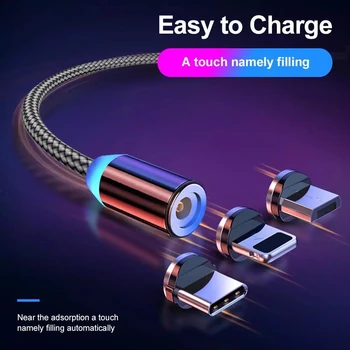 USB Cable de Carga Magnética para las Microempresas de Tipo C, De 8 Pin Rápido Cable de Carga para Iphone Huawei Android Samsung Teléfono Móvil Cable de Alambre