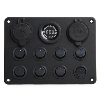 LED Panel del Interruptor de eje de Balancín Voltímetro Digital Dual USB de 8 de Pandillas Azul w/Fusible de la Toma de corriente de 12V Piezas Únicas de Coche Portátil Adornos