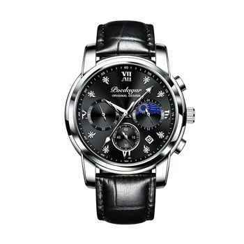 2021 POEDAGAR Nueva Moda Relojes para Hombre Azul de Lujo de la Marca Superior Dial Grande Militares de Cuarzo Reloj deportivo de Cuero Impermeable de Cronógrafo