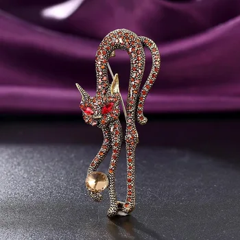 Zlxgirl antiguo de oro de la vendimia de diamantes de imitación de Cristal de forma de gato animal broches de moda de la joyería de las mujeres de la declaración del punk ropa bufanda
