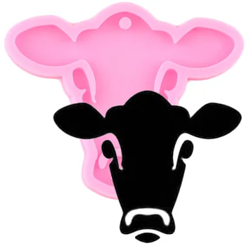Brillante Vaca Toro Cabeza Llavero de Silicona Moldes Clave de la cadena Colgante de Arcilla polimérica DIY de la Joyería de Fabricación de Moldes de Resina Epoxi