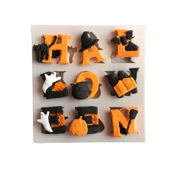 Halloween Letra de Molde de Silicona DIY de Bizcocho de Chocolate, Dulces Galletas de Fondant Moldes de Cocina de la Hornada de la Herramienta de W0YD
