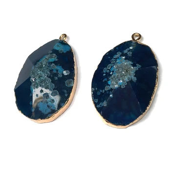 Nueva 1PC de la Buena Calidad de la Piedra Natural Colgantes del Encanto Azul Ágatas Colgante de Collar de la Joyería Tamaño 23x40mm