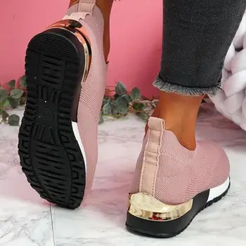 Vulcanizan las Mujeres Zapatos de las Zapatillas de deporte de las Mujeres Zapatillas Slip-On de punto de Color Sólido de las Zapatillas de deporte Femenino Deporte de la Malla Zapatos Casual para Mujeres