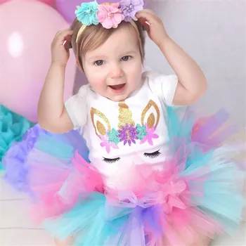 1 año de Bebé de Niña de Vestido de Cumpleaños de los Niños Unicornio Trajes de Cumpleaños de la Torta de Malla Tutu Vestido de Fiesta Vestido de Princesa de Verano de la Muchacha del Bebé Ropa