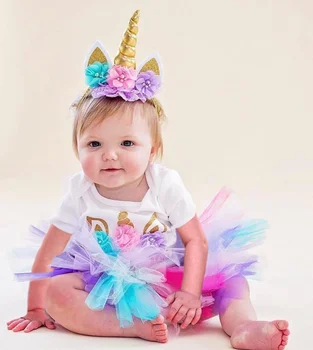 1 año de Bebé de Niña de Vestido de Cumpleaños de los Niños Unicornio Trajes de Cumpleaños de la Torta de Malla Tutu Vestido de Fiesta Vestido de Princesa de Verano de la Muchacha del Bebé Ropa