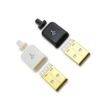 10pcs/lot USB de 4 pines Conector Macho de Enchufe Blanco/negro de la Soldadura de Datos de la Interfaz de Línea de BRICOLAJE Cable de Datos