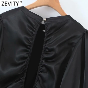 Zevity 2021 Mujeres de la Moda O de Cuello Negro Sólido Corto Delantal Blusa Femme Backless Sexy Kimono Camisa Elegante de Encaje Hasta Blusas Tops LS7669