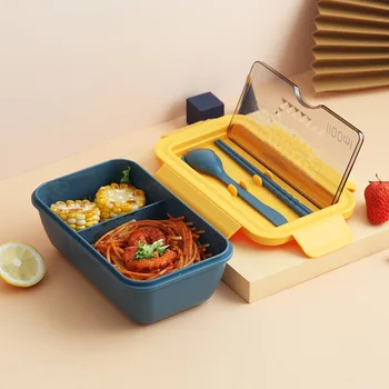 Microondas Lunch Box Set de la División de 1100ml Contenedor de Alimentos Saludables para el Almuerzo Bento Cajas Lonchera con Cucharas, Palillos Vajilla
