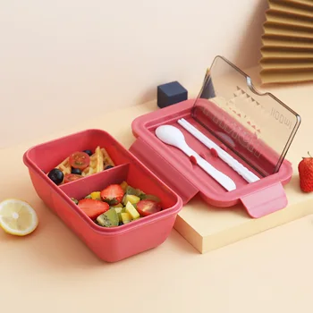 Microondas Lunch Box Set de la División de 1100ml Contenedor de Alimentos Saludables para el Almuerzo Bento Cajas Lonchera con Cucharas, Palillos Vajilla
