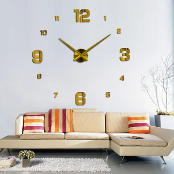 Arte moderno 3D DIY Reloj de la etiqueta Engomada de la Pared Decoración del Hogar Sencillas y Útiles Funcionamiento de Acrílico del Espejo de la Pared Reloj de la etiqueta Engomada para la Sala de estar
