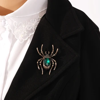 Verde clásico de la araña de insectos broche broche de cristal de la moda de los hombres y las mujeres del banquete de regalo de la joyería