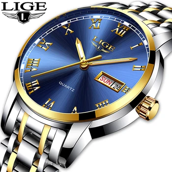 LIGE Reloj de los Hombres de Moda de los Deportes de Cuarzo de Acero Lleno de Oro de Negocios Relojes para Hombre de la Marca Superior de Lujo Impermeable Reloj Relogio Masculino