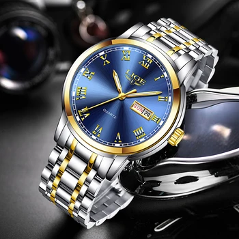 LIGE Reloj de los Hombres de Moda de los Deportes de Cuarzo de Acero Lleno de Oro de Negocios Relojes para Hombre de la Marca Superior de Lujo Impermeable Reloj Relogio Masculino