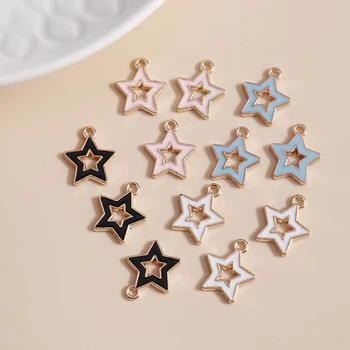 10pcs/lote 13*15 mm Hueco Mini Estrellas Encantos DIY para los Collares Colgantes Pendientes de Decisiones 4 Color del Esmalte Chica Encantos Joyería de los Hallazgos