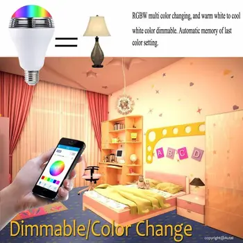 Smart RGB Bombilla compatibles con Bluetooth 4.0 Altavoces de Audio de la Lámpara LED Regulable de Música Inalámbrico de la Bombilla de la Luz de Color Cambiante WiFi de Control