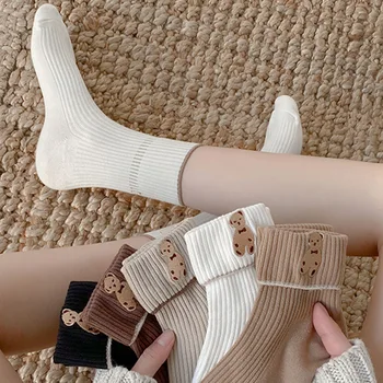 De dibujos animados lindo calcetines animal print oso calzini deporte de moda japonés kawaii mujeres de algodón calcetines diseñador de meia harajuku sokken