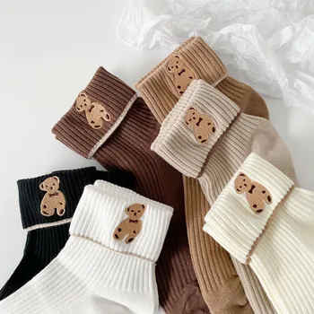 De dibujos animados lindo calcetines animal print oso calzini deporte de moda japonés kawaii mujeres de algodón calcetines diseñador de meia harajuku sokken