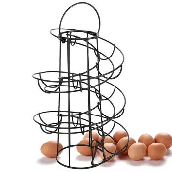 De hierro en Espiral de Alambre de Huevos de la Cesta de Huevos Estante de la Fruta BasketMulti-funcional de la plataforma de Almacenamiento en Rack de Almacenamiento de Contenedores para la Cocina (Negro)