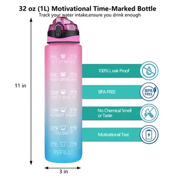 32Oz Gran Capacidad de Motivación de la Botella de Agua Con Marcador de Tiempo Estanco de la Botella de la Aptitud del Deporte de la Coctelera de Ciclismo Botellas de Bebida