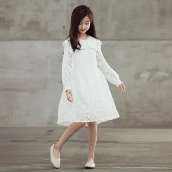 La primavera 2021 Encaje Blanco Vestido de las Niñas Niños coreanos de Manga Larga Ropa Elegante Vestidos de Cumpleaños para Adolescentes 4 8 12 14 15Y