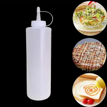 De Plástico transparente Apriete la Botella Condimento Dispensador de salsa de tomate Mostaza Titular de la Botella de Plástico de Botellas de plástico también lo son la Salsa de Vinagre K M2C8